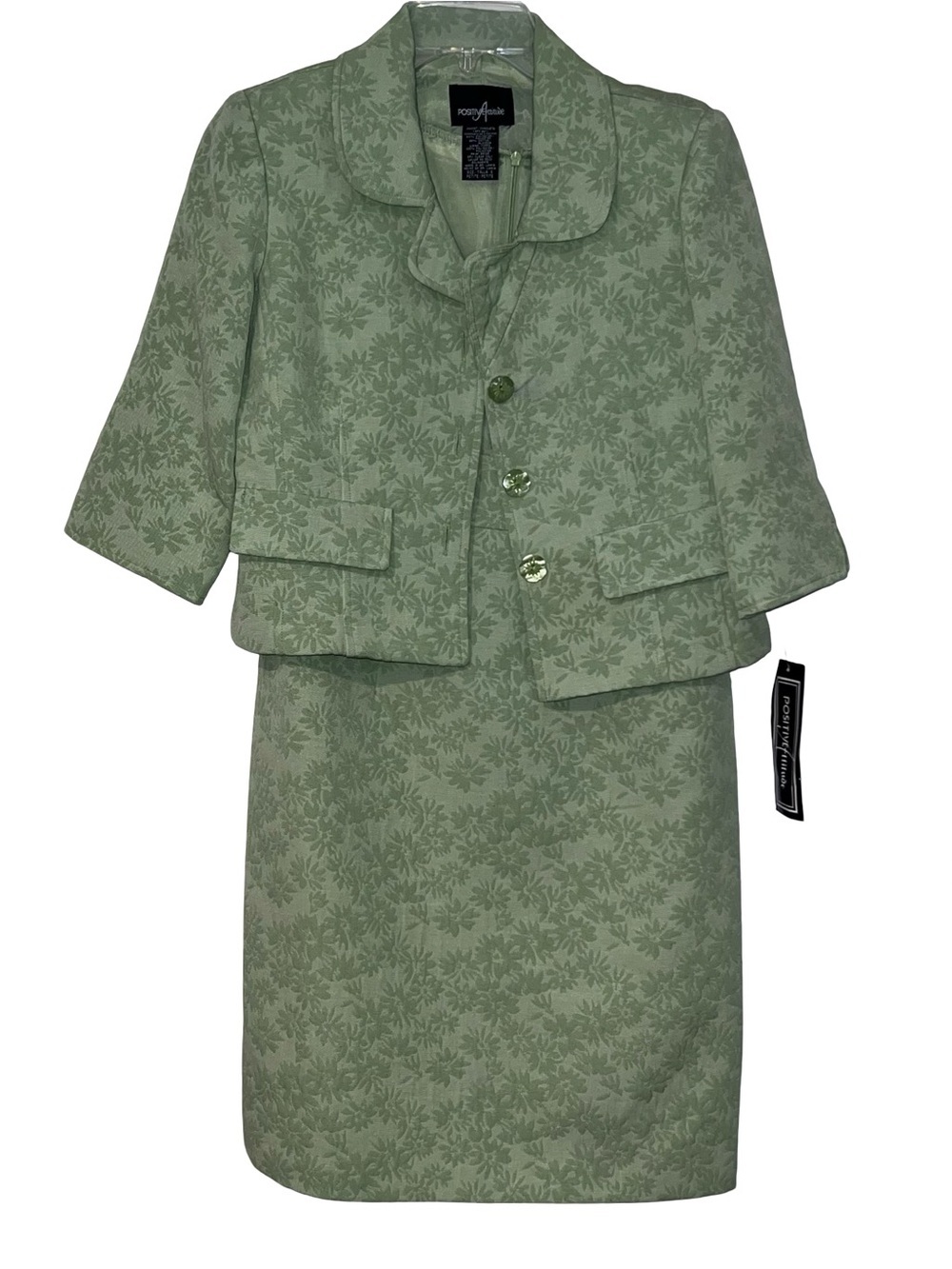 Positive Attitude Green Floral Skirt Suit Matching Blazer Set Petite Size 8What